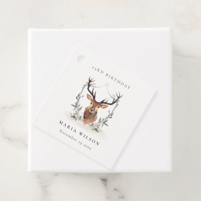 Étiquettes Cadeau Cute Dusky Deer Floral Crest N'Importe Quel Âge An (En situation)