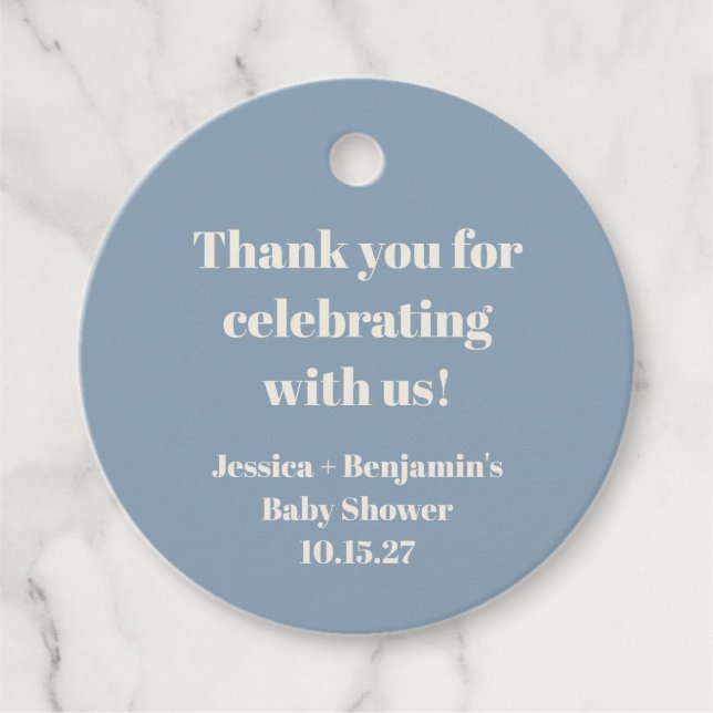 Étiquettes Cadeau Cute Dusty Baby shower bleu Merci personnalisé (Devant)