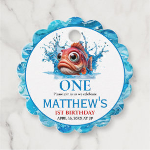 Étiquettes Cadeau Cute Eau Bleu Poisson 1er anniversaire