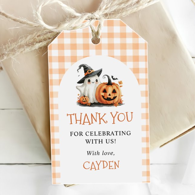 Étiquettes-cadeau Cute En vichy Halloween Fantôme 1er anniversaire (Créateur téléchargé)