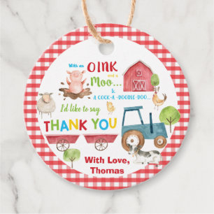 Étiquettes Cadeau Cute Farm Animaux Barnyard Anniversaire Merci
