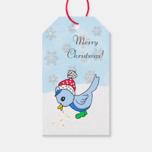 Étiquettes-cadeau Cute Festif Blue Bird Holiday Cadeau de Noël