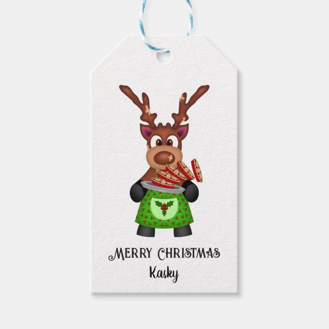 Étiquettes-cadeau Cute Festif Reindeer de Noël Customisé (Devant)