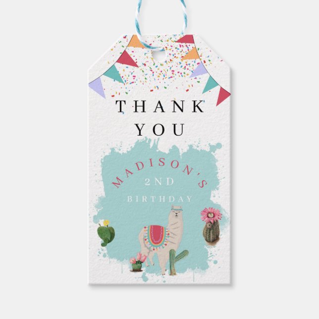 Étiquettes-cadeau Cute Fiesta Llama & Cactus Anniversaire de enfant (Devant)