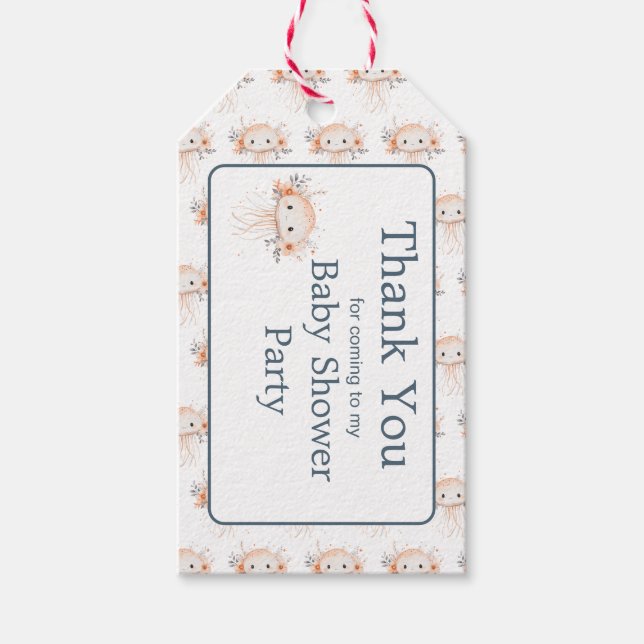 Étiquettes-cadeau Cute Floral Jellyfish Baby Shower (Devant)