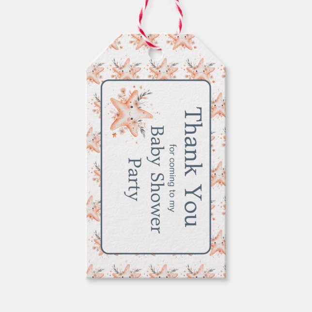 Étiquettes-cadeau Cute Floral Starfish Baby Shower (Devant)