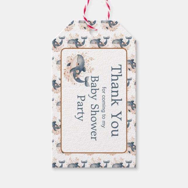 Étiquettes-cadeau Cute Floral Whale Baby Shower (Devant)