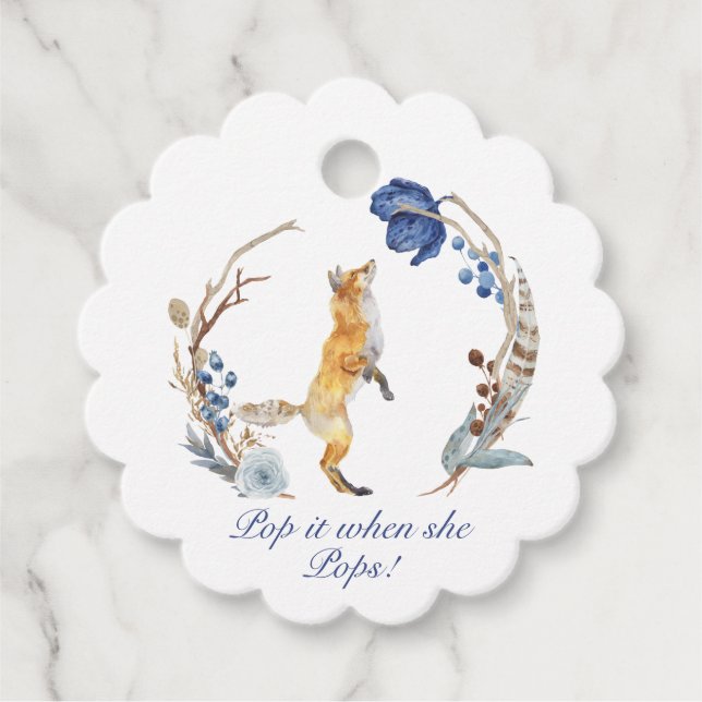 Étiquettes Cadeau Cute Fox bois aquarelle Baby shower Floral (Devant)
