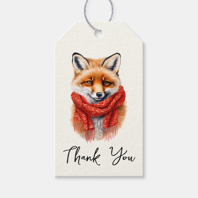 Étiquettes-cadeau Cute Fox in a Red Scarf Autumn Image Thank You (Devant)