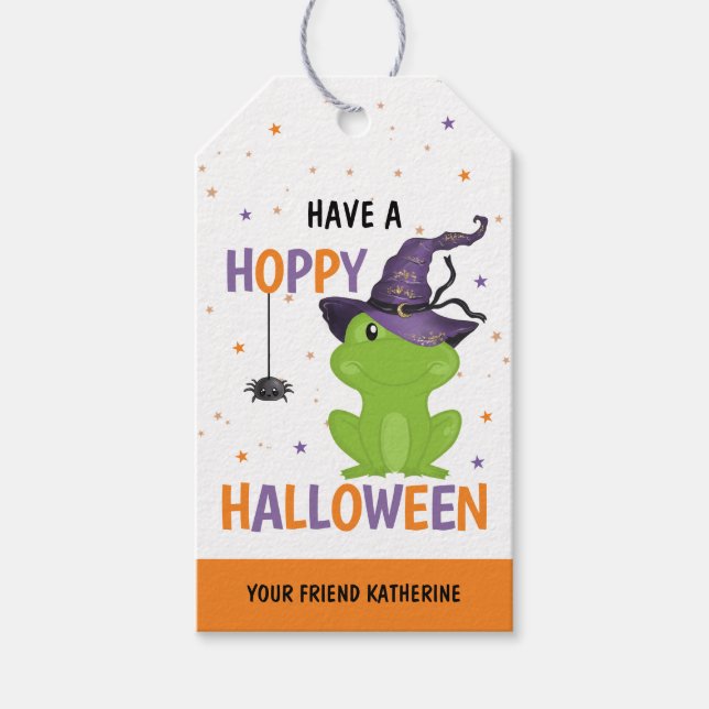 Étiquettes-cadeau Cute Frog & Spider Kids Hoppy Halloween Favoriser  (Devant)
