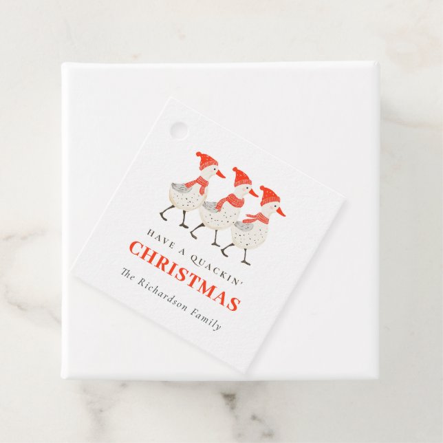 Étiquettes Cadeau Cute Funny Red Winter Quacking Christmas Canards (En situation)