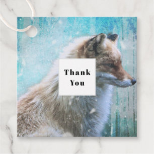 Étiquettes Cadeau Cute Furry Fox sur Blue Grunge Arrière - plan Merc