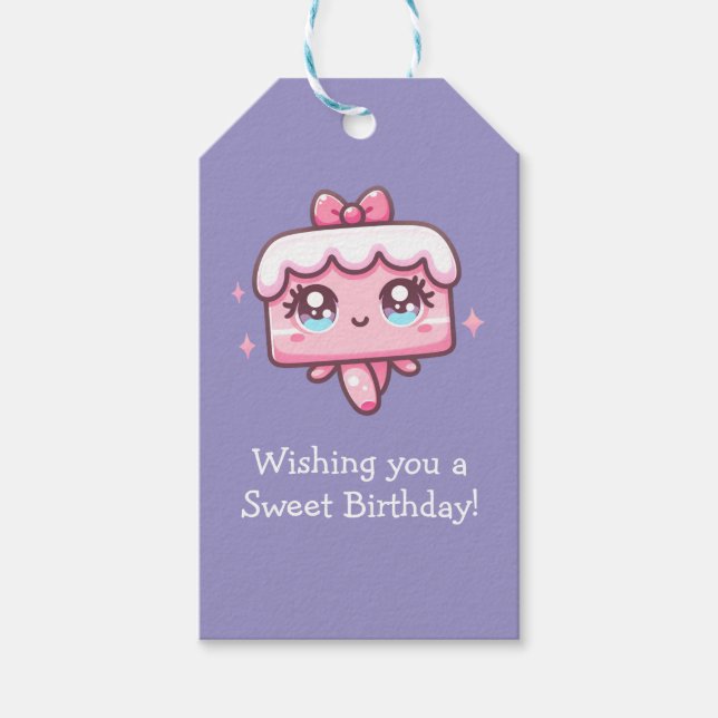 Étiquettes-cadeau Cute gâteau personnalisé Anniversaire et ballons (Devant)