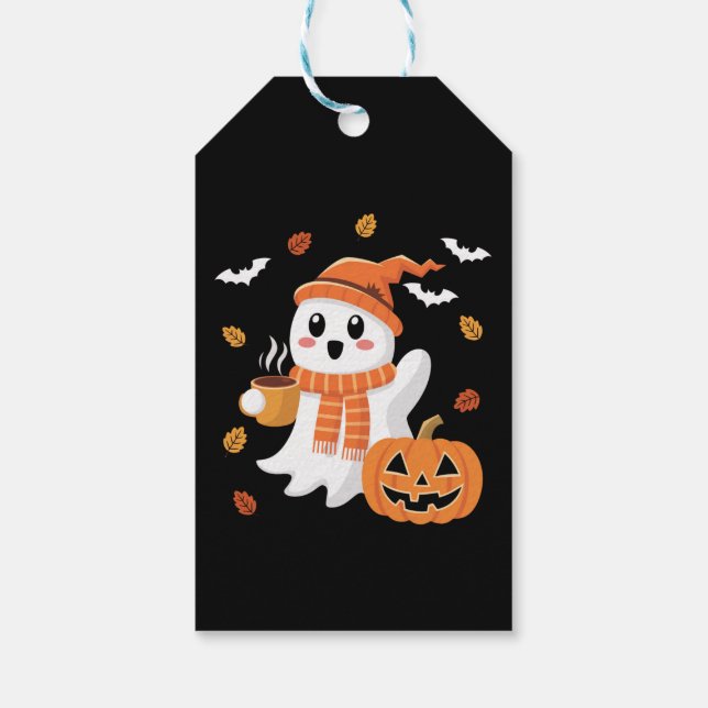 Étiquettes-cadeau Cute Ghost Boire Café de glace Halloween (Dos)