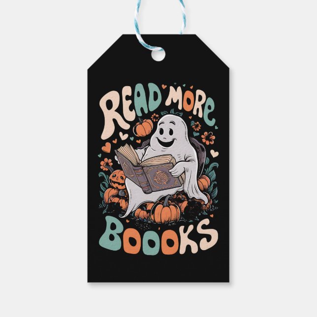 Étiquettes-cadeau Cute Ghost Lire plus Livres Enseignant Halloween (Dos)