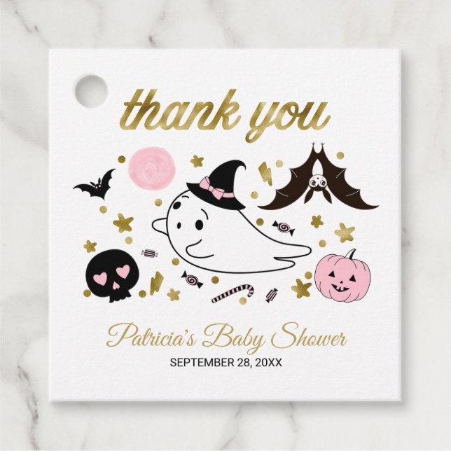 Étiquettes Cadeau Cute Ghost Little Boo Baby shower d'Halloween (Devant)