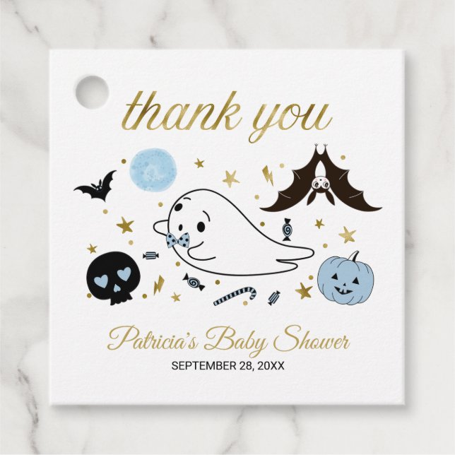 Étiquettes Cadeau Cute Ghost Little Boo Halloween Baby shower Favori (Devant)