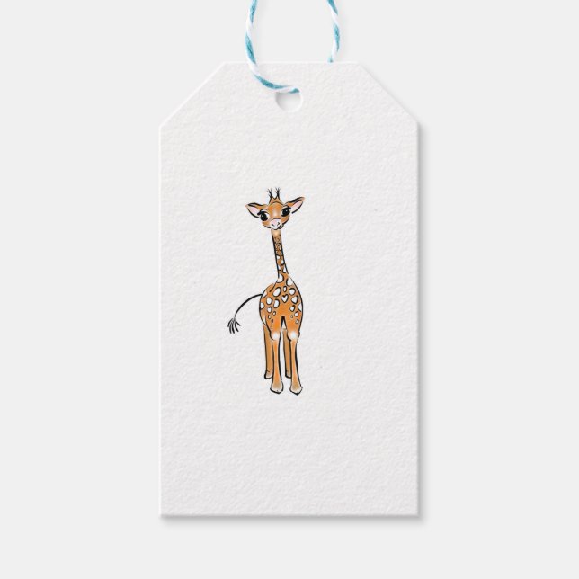 Étiquettes-cadeau Cute Giraffe drawing, safari animals (Devant)