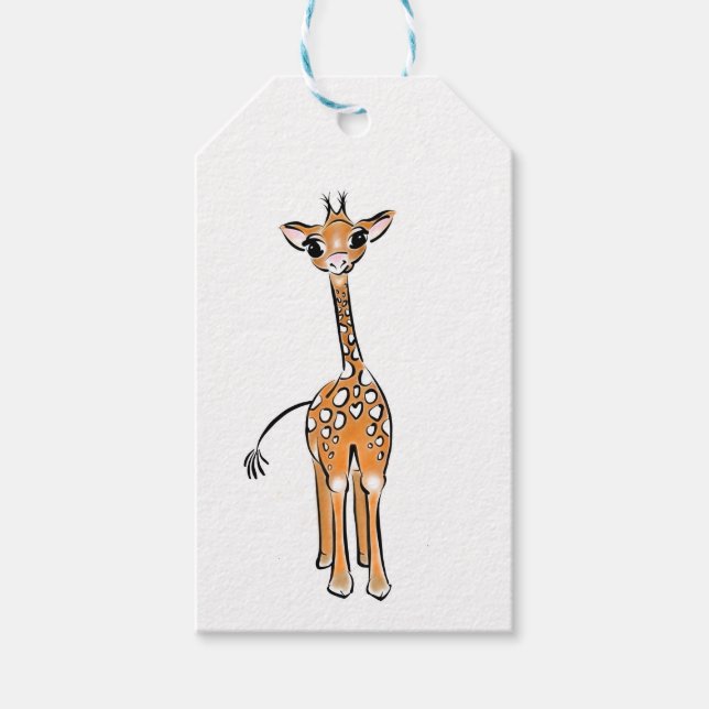 Étiquettes-cadeau Cute Giraffe drawing, safari animals (Devant)
