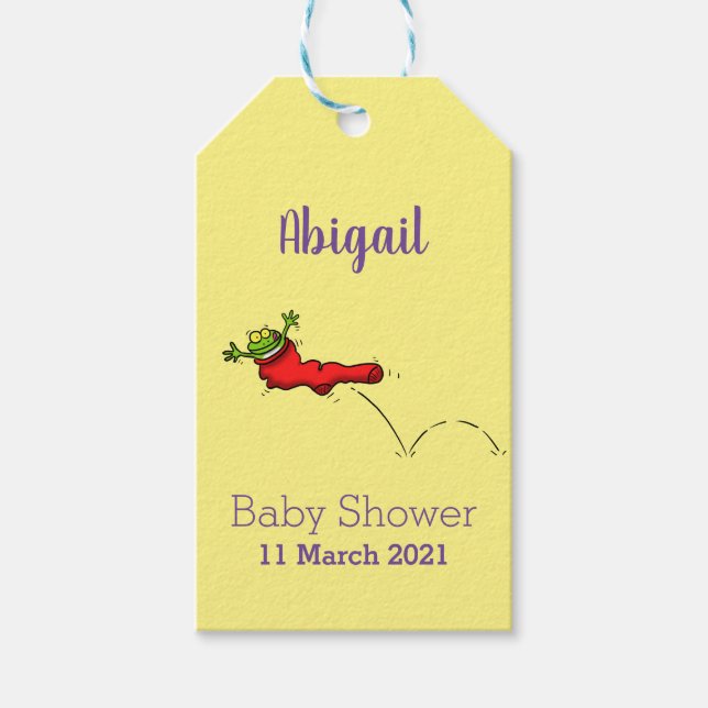 Étiquettes-cadeau Cute grenouille dans une chaussette rouge saut de  (Devant)