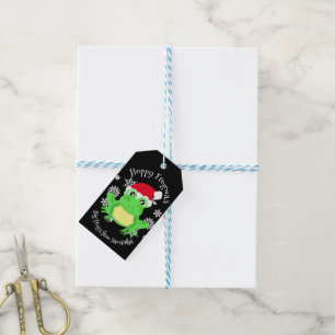 Étiquettes-cadeau Cute Grenouille verte Noël Santa Chapeau Carton no