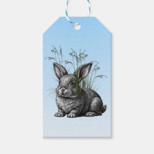 Étiquettes-cadeau Cute Grey Rabbit contre un ciel bleu