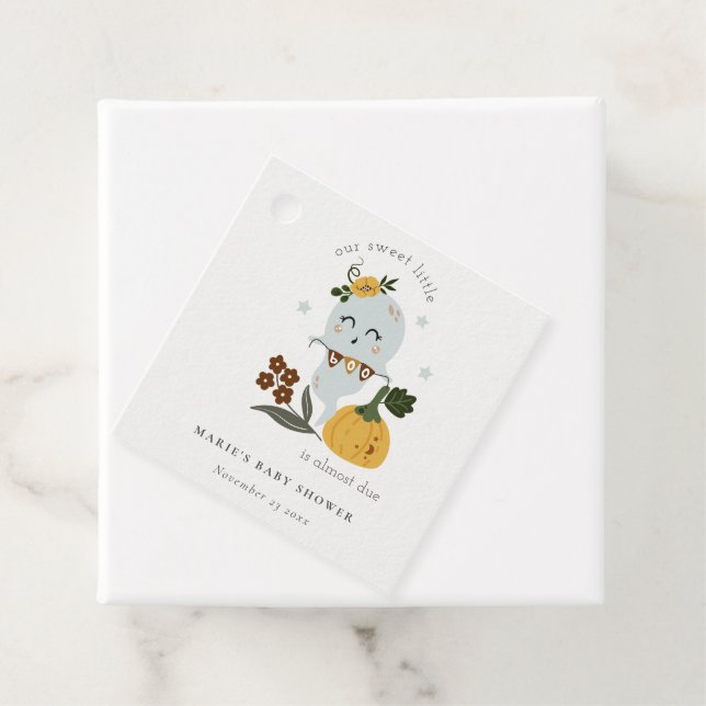 Étiquettes Cadeau Cute Halloween Blue Ghost Little Boo Baby shower (En situation)