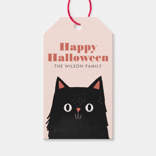 Étiquettes-cadeau Cute Halloween Chat noir Éffrayant (Devant)