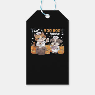 Étiquettes-cadeau Cute Halloween Nurse Chat et Chien avec Cla Citrou