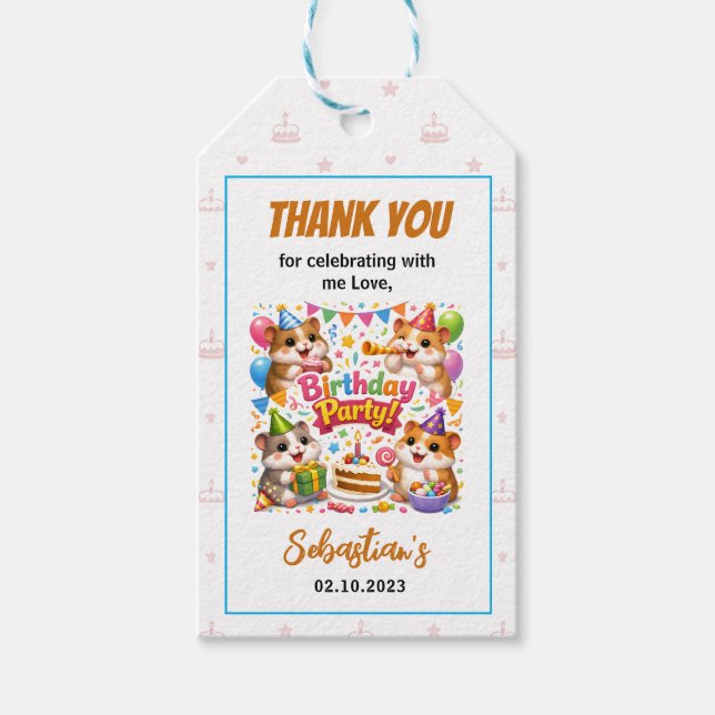 Étiquettes-cadeau Cute Hamster Birthday Party | Kids Animal (Devant)