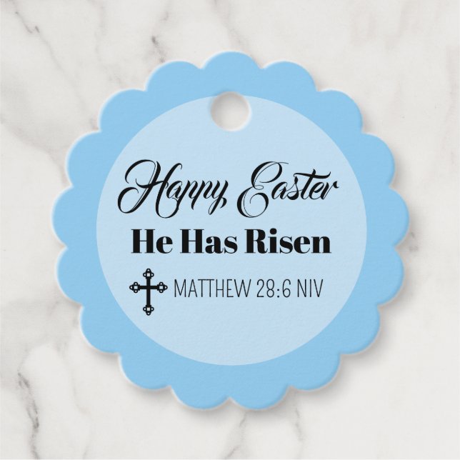 Étiquettes Cadeau Cute Happy Easter He Has Risen Bible Verse Blue (Devant)