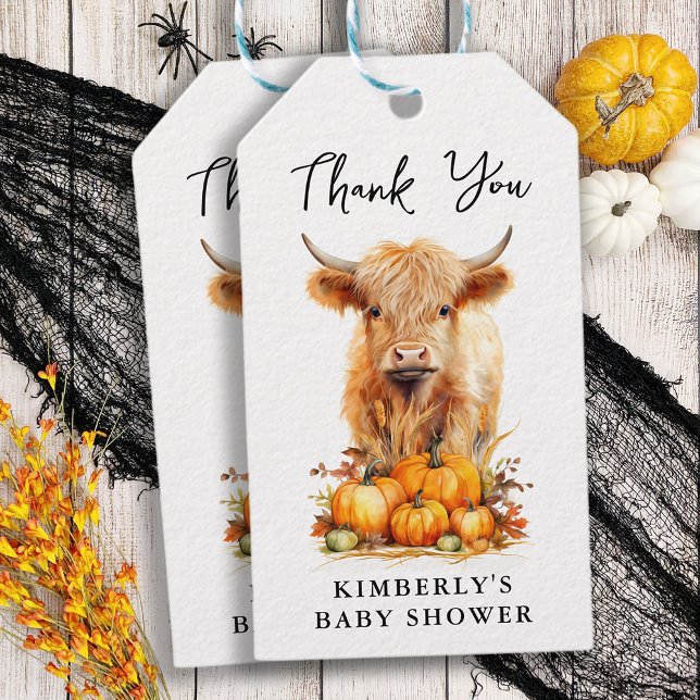Étiquettes-cadeau Cute Highland Cow Automne Citrouille Baby shower (Créateur téléchargé)