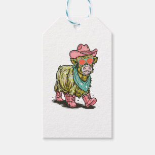 Étiquettes-cadeau Cute Highland Cow Png, Ouest