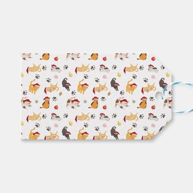 Étiquettes-cadeau Cute Holiday Cat Pattern (Devant (Horizontal))