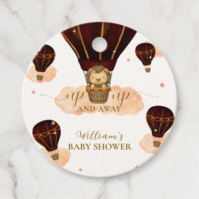 Étiquettes Cadeau Cute Hot Air Balloon Jungle Lion Boy Baby shower (Devant)