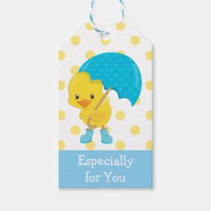 Étiquettes-cadeau Cute Jaune Canard avec Parapluie