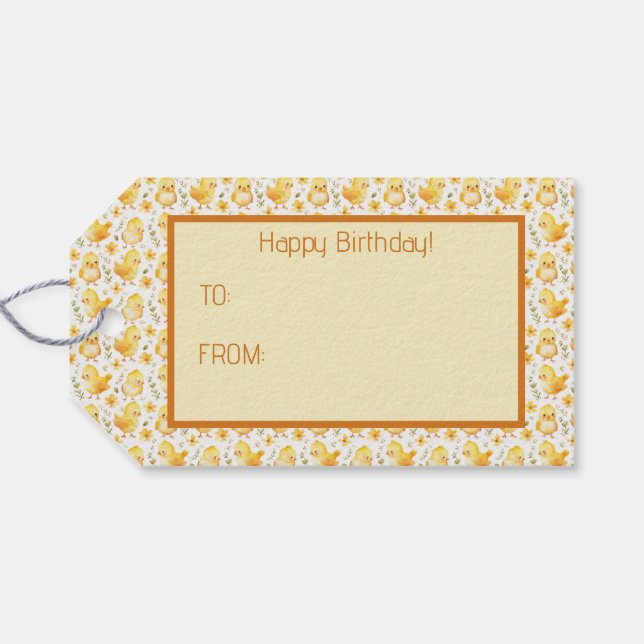 Étiquettes-cadeau Cute Jaune Chicks et Fleurs (Dos (Horizontal))