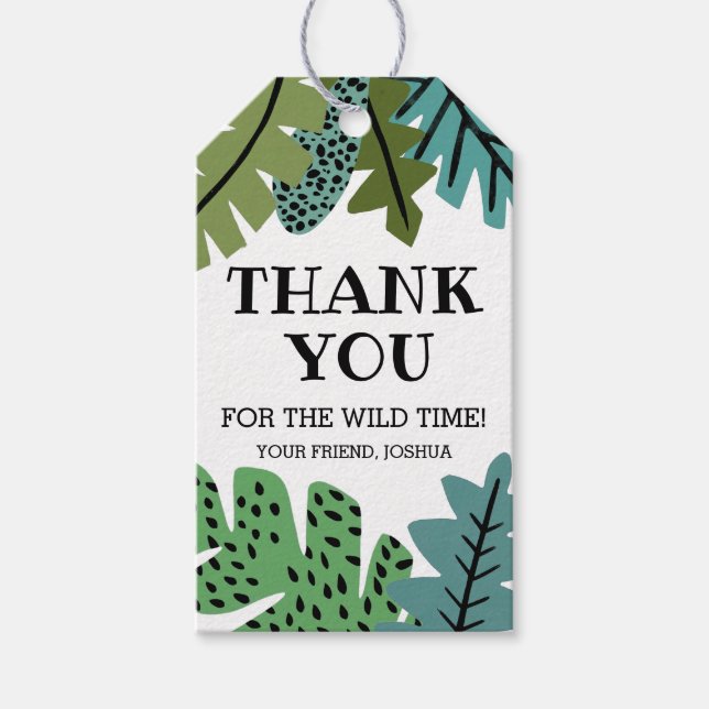 Étiquettes-cadeau Cute Jungle Safari Feuille Feuilles Anniversaire M (Devant)