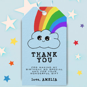 Étiquettes-cadeau Cute Kawaii Cloud Rainbow Merci d'anniversaire de 