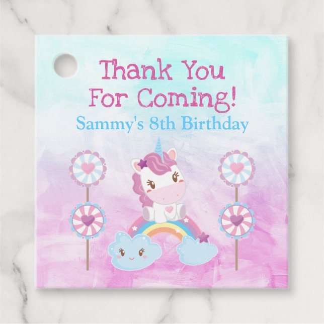 Étiquettes Cadeau Cute Kawaii Dreamy Unicorn Rainbow Cloud (Devant)