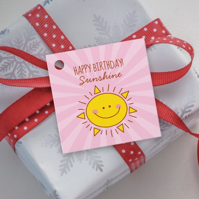 Étiquettes Cadeau Cute Kawaii Petit Soleil Rose Joyeux Anniversaire (Créateur téléchargé)