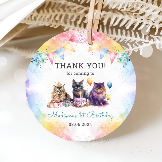 Étiquettes Cadeau Cute Kitty Chat 1er fête d'anniversaire (Créateur téléchargé)