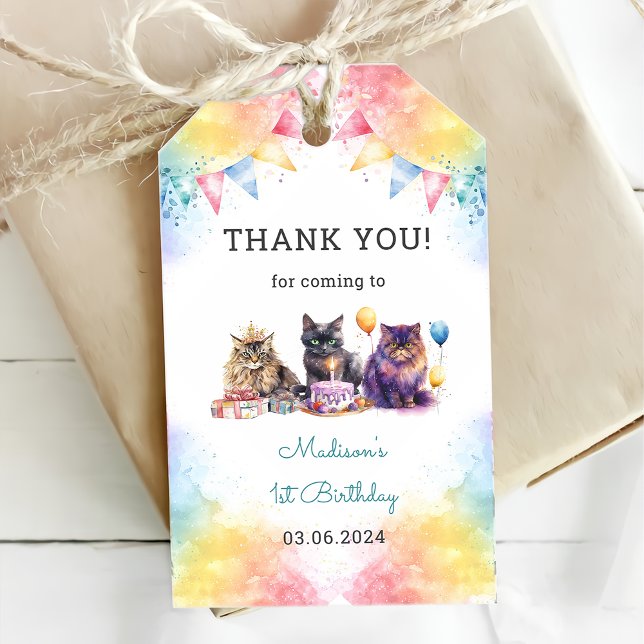 Étiquettes-cadeau Cute Kitty Chat 1er fête d'anniversaire (Créateur téléchargé)