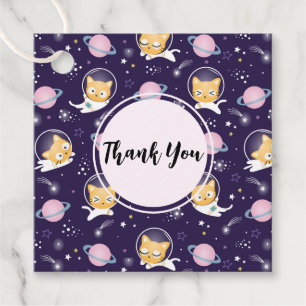 Étiquettes Cadeau Cute Kitty Chat Astronautes Motif Merci