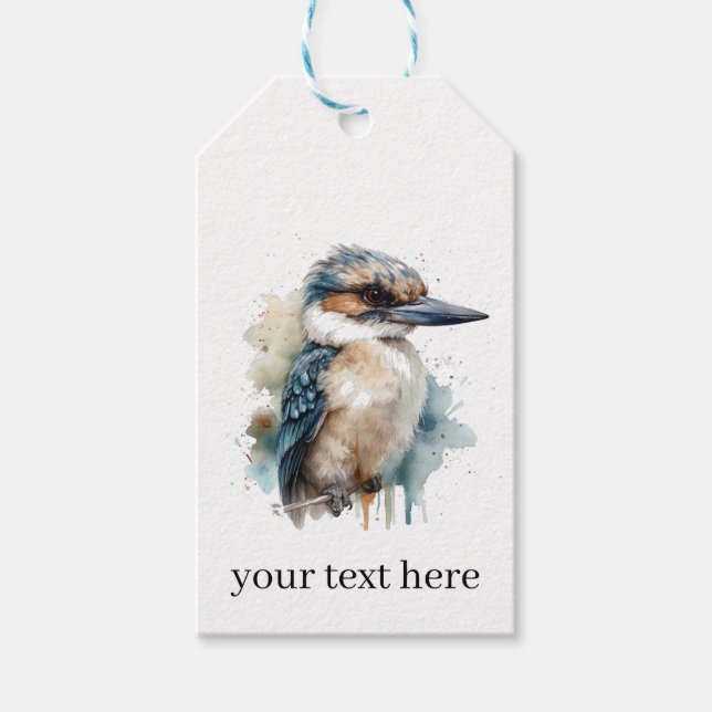 Étiquettes-cadeau Cute Kookaburra sur une branche, personnalisé (Devant)