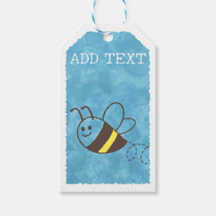 Étiquettes-cadeau Cute Little Bee Flying Blue Aquarelle Baby shower