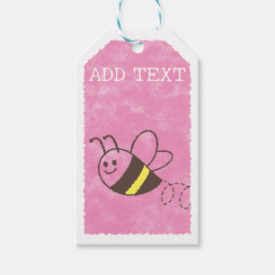 Étiquettes-cadeau Cute Little Bee Flying Pink Aquarelle Baby shower