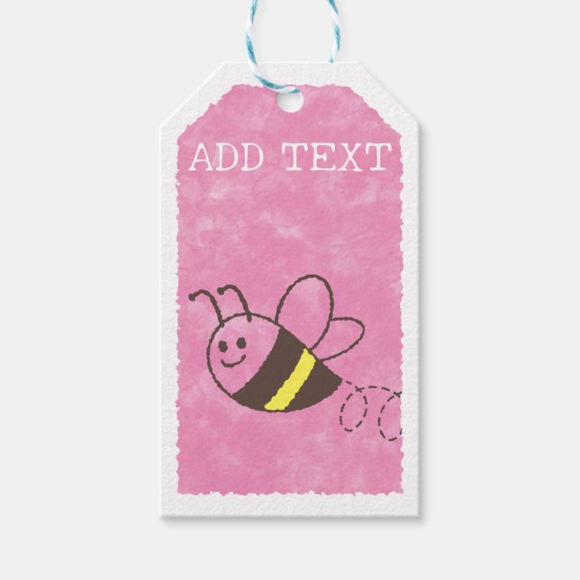 Étiquettes-cadeau Cute Little Bee Flying Pink Aquarelle Baby shower (Devant)