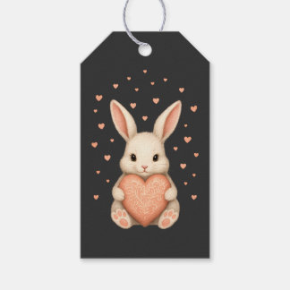 Étiquettes-cadeau Cute Little Bunny with Heart on Dark Charcoal