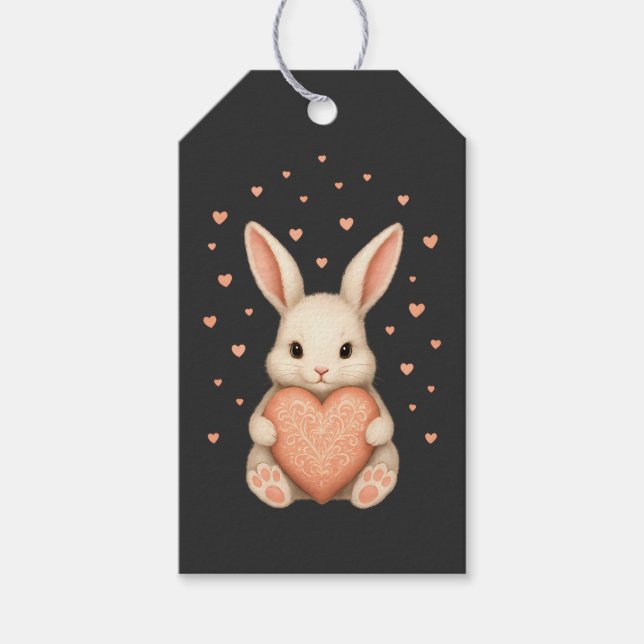 Étiquettes-cadeau Cute Little Bunny with Heart on Dark Charcoal (Devant)